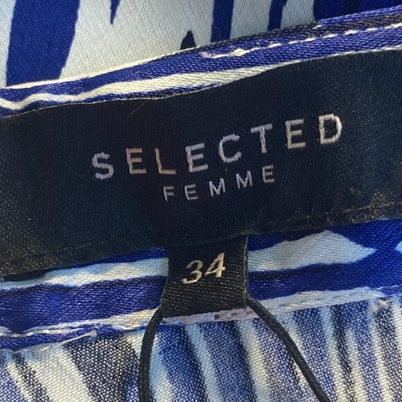 Selected Femme NWT SZ2 Silky Satin Blue Geometric Stripe Skirt Modern Career - Picture 5 of 10